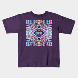 Turquoise fuschia floral mandala Bohemian Mexican Embroidery Kids T-Shirt